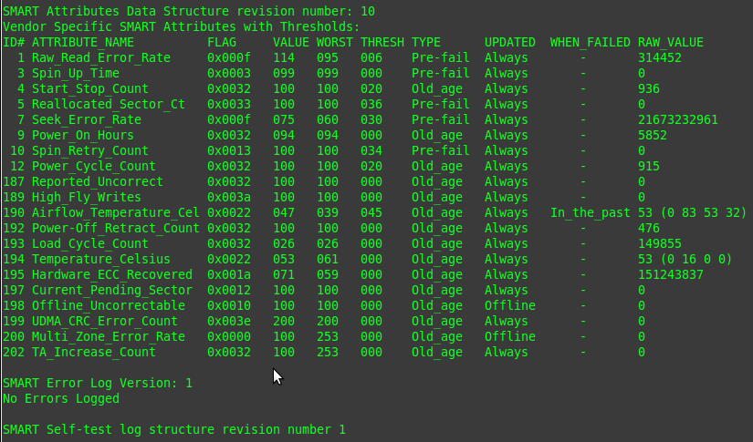 smartctl -a /dev/sda